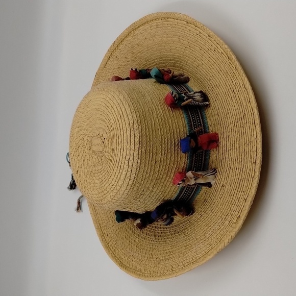 Hand Stitched Hat Band on Pine Needle Sun Hat With Tiny People - Picture 4 of 9